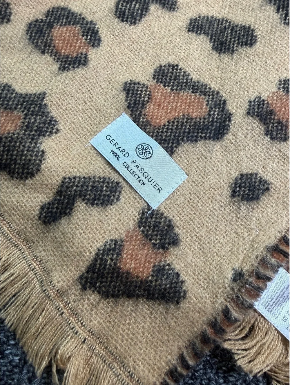 Gerard Pasquier Reversible Leopard Print Wool Blend Long Scarf